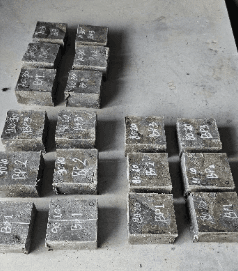 Test samples prepared for compressive strength and durability testing